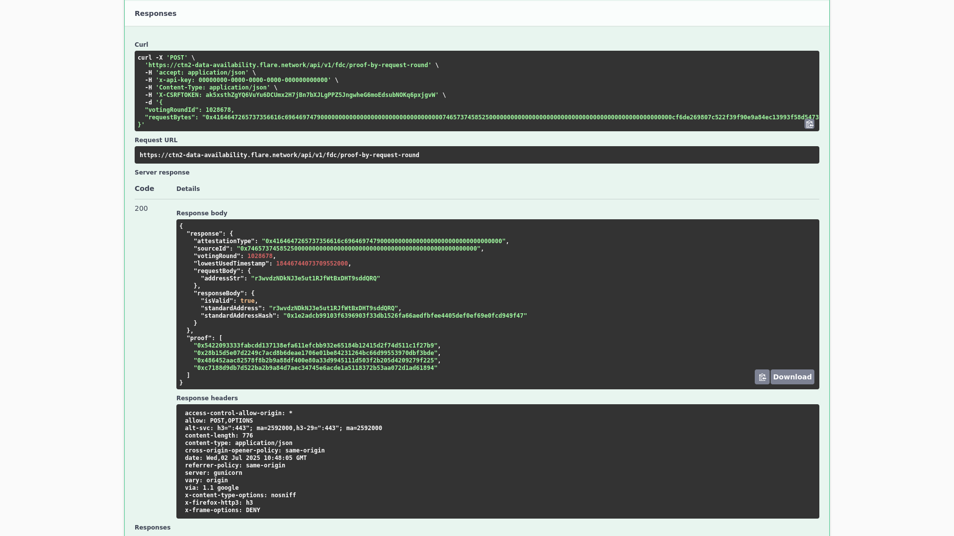 Flare Data Availability Client - Response body