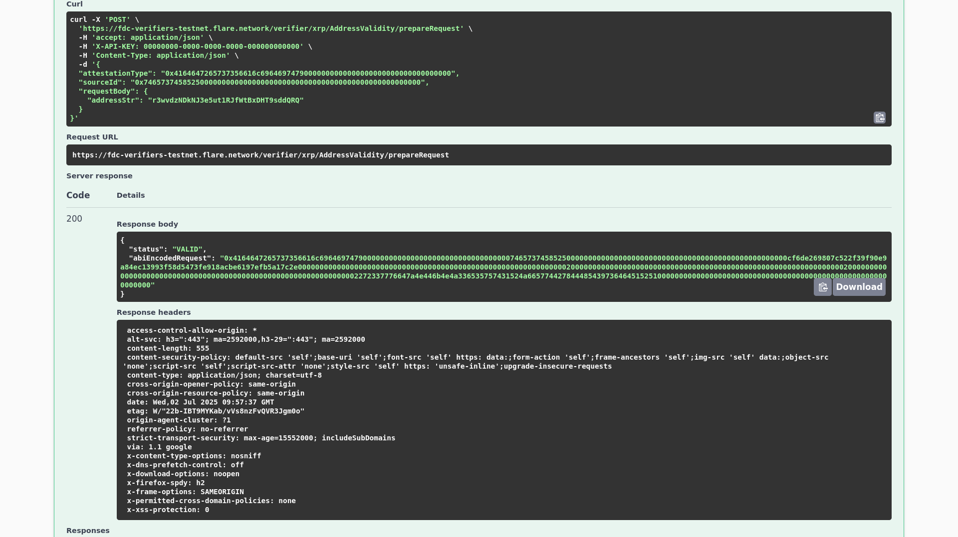 Verifier response with abiEncodedRequest